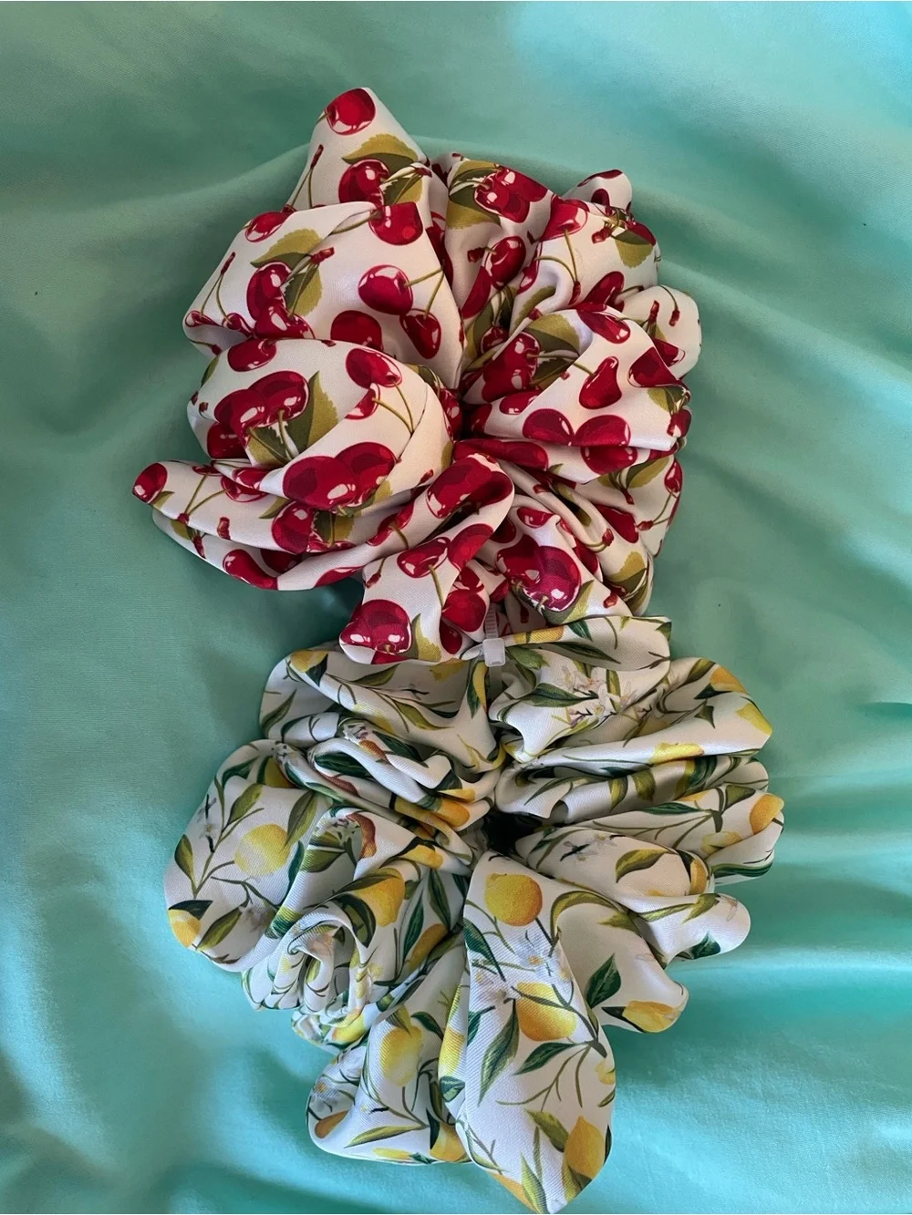 Piper-K Silk-Feel Cherry & Lemon Print Jumbo Scrunchie Set